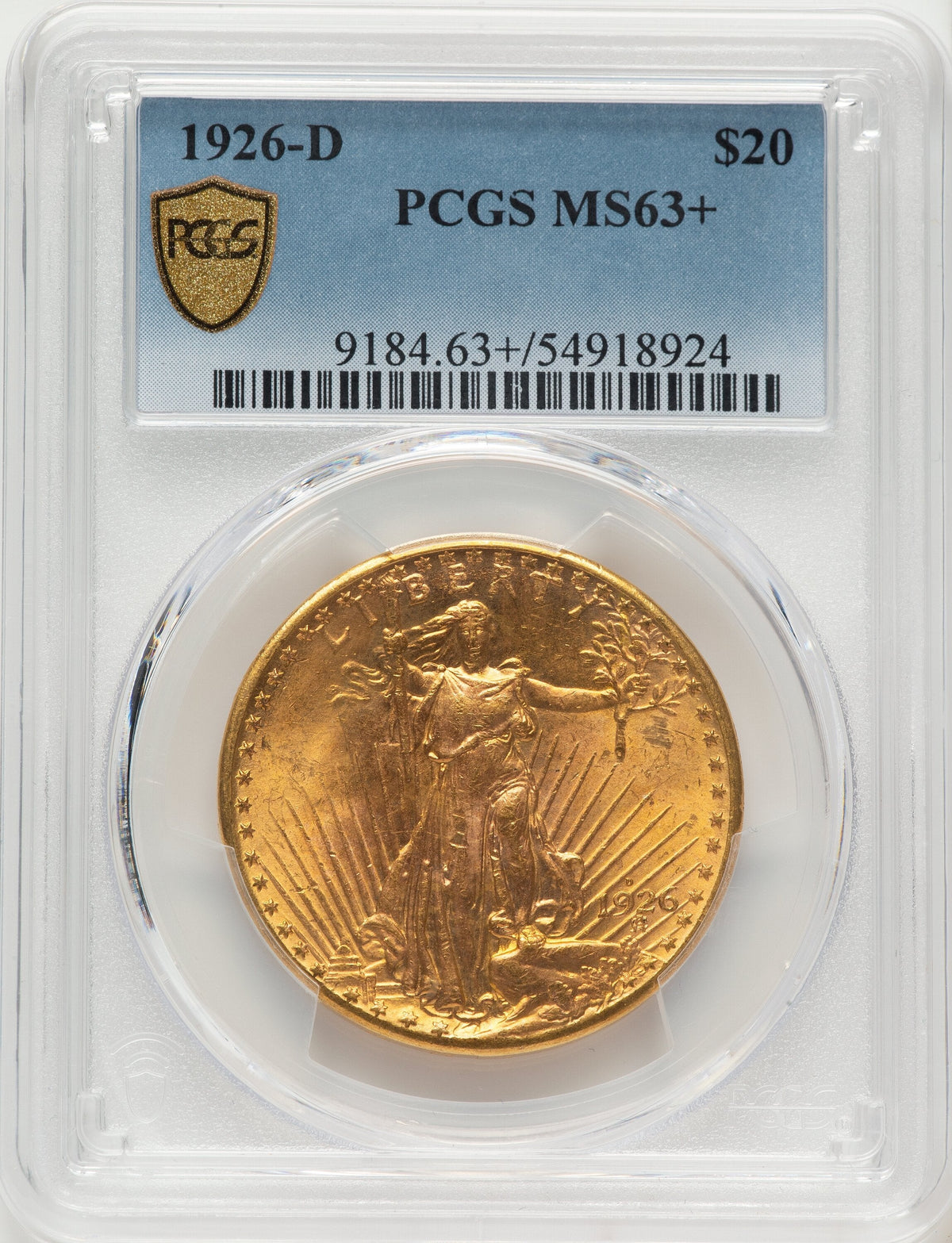 1926-D $20 Saint-Gaudens Double Eagle PCGS MS63+