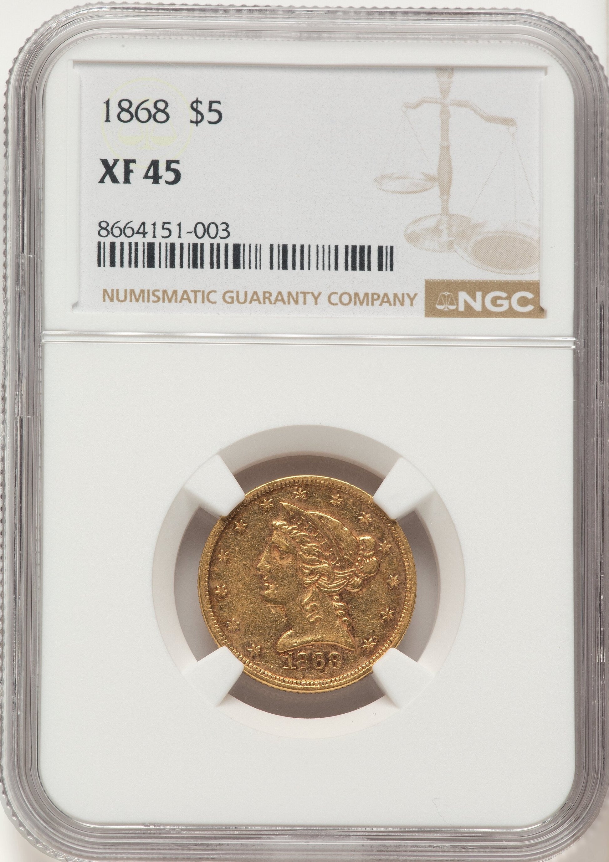 1868 $5 Liberty Half Eagle NGC XF45