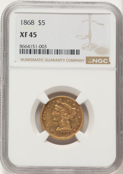 1868 $5 Liberty Half Eagle NGC XF45