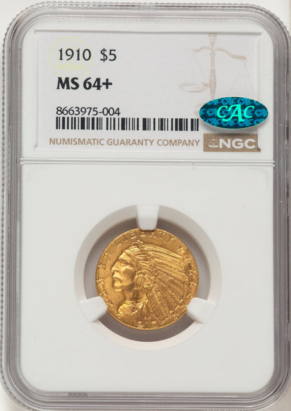 1910 $5 CAC Indian Half Eagle NGC MS64+