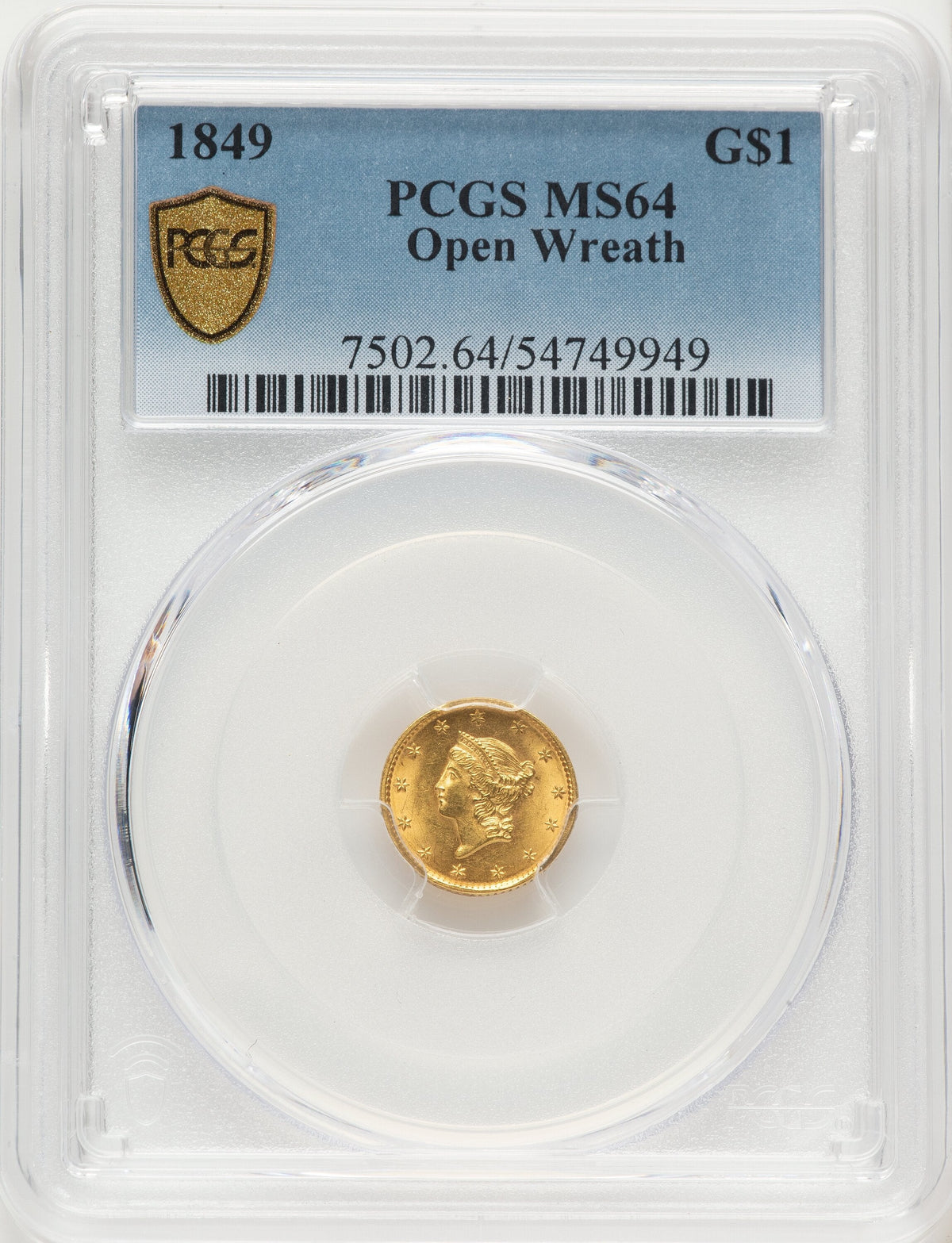 1849 G$1 Gold Dollar PCGS MS64