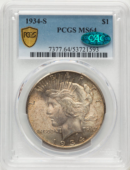 1934-S CAC Peace Dollar PCGS MS64