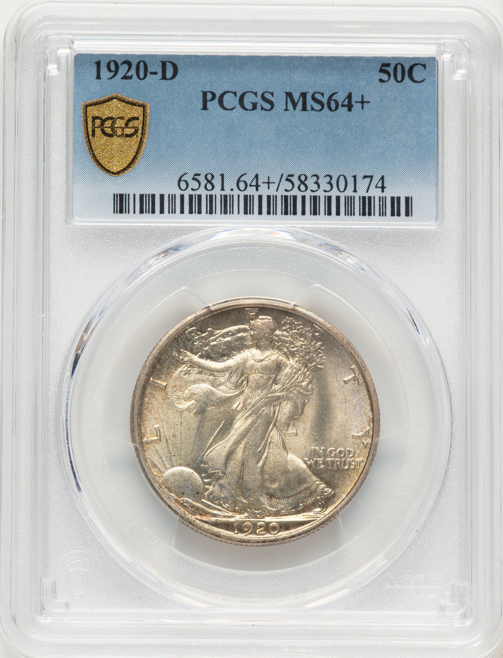 1920-D 50C Walking Liberty Half Dollar PCGS MS64+
