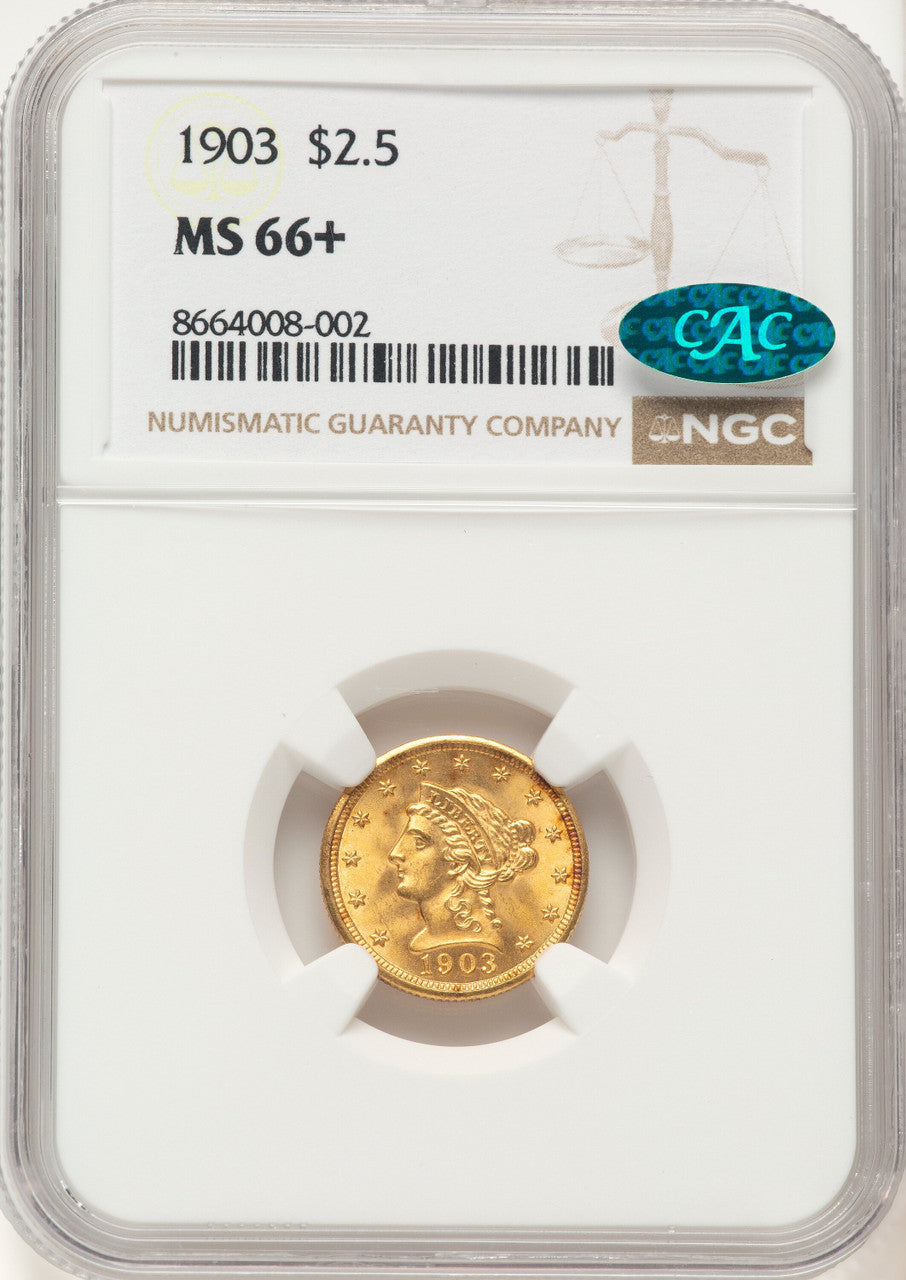 1903 $2.50 CAC Liberty Quarter Eagle NGC MS66+