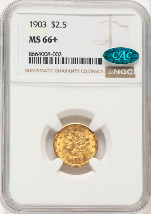 1903 $2.50 CAC Liberty Quarter Eagle NGC MS66+