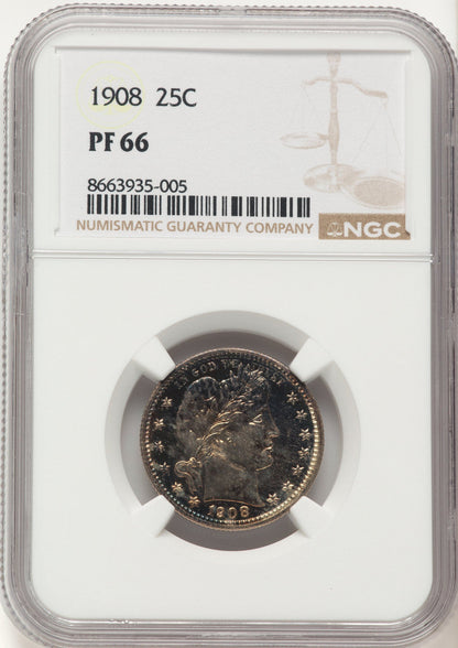 1908 25C Proof Barber Quarter NGC PR66