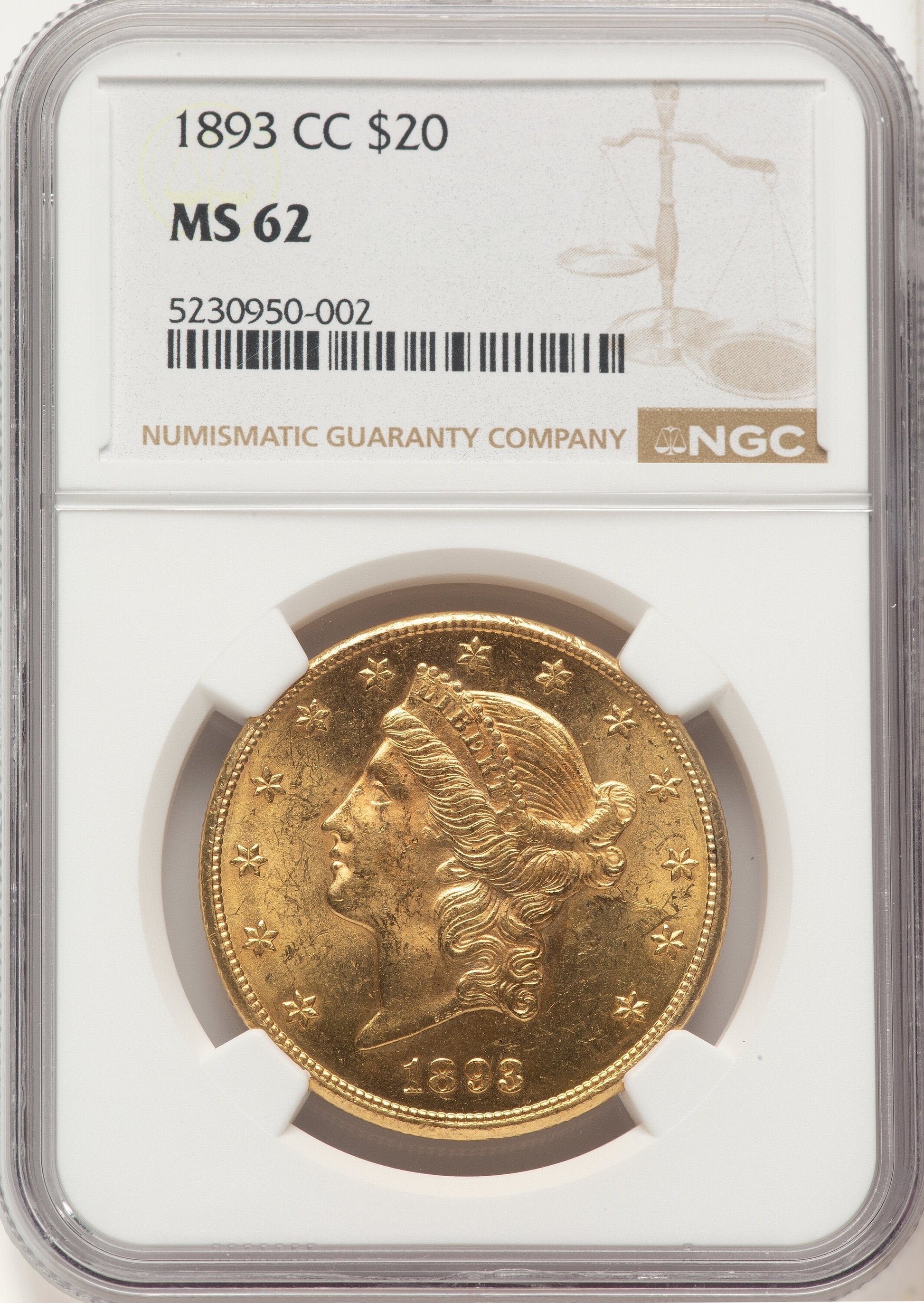 1893-CC $20 Liberty Double Eagle NGC MS62