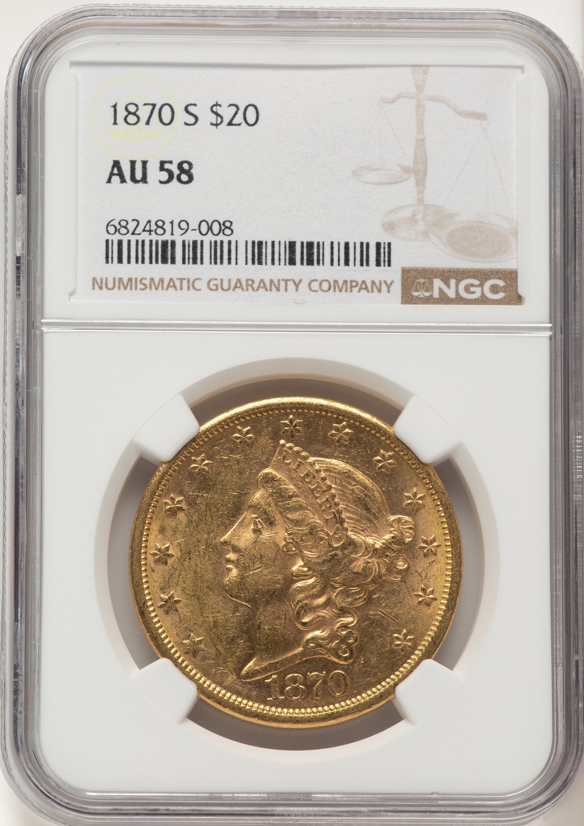 1870-S $20 Liberty Double Eagle NGC AU58