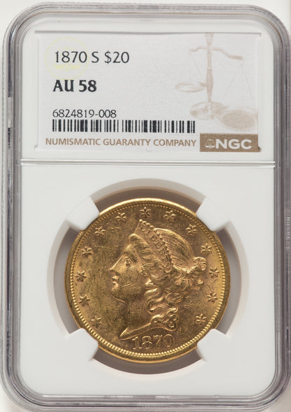 1870-S $20 Liberty Double Eagle NGC AU58