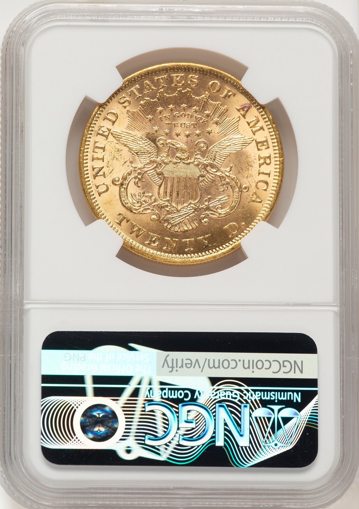 1873 $20 OPEN 3 Liberty Double Eagle NGC MS62