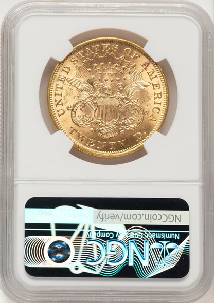 1873 $20 OPEN 3 Liberty Double Eagle NGC MS62