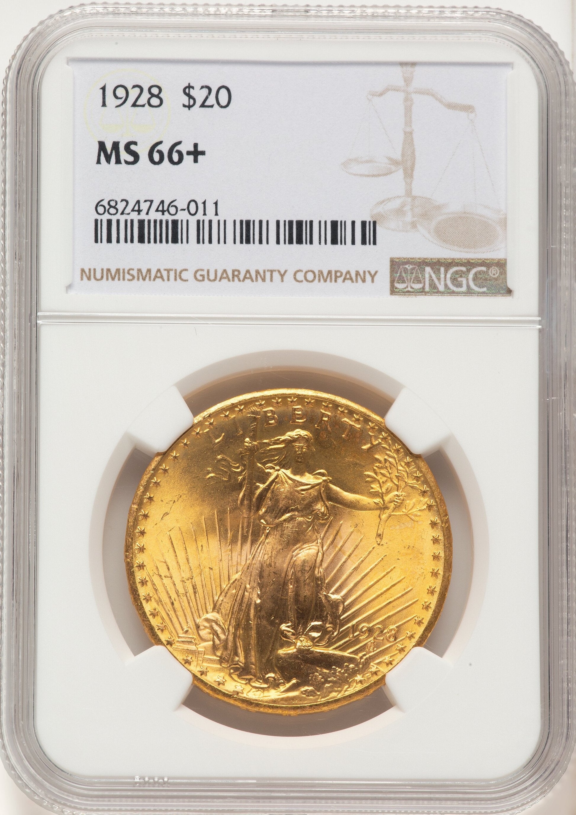 1928 $20 Saint-Gaudens Double Eagle NGC MS66+