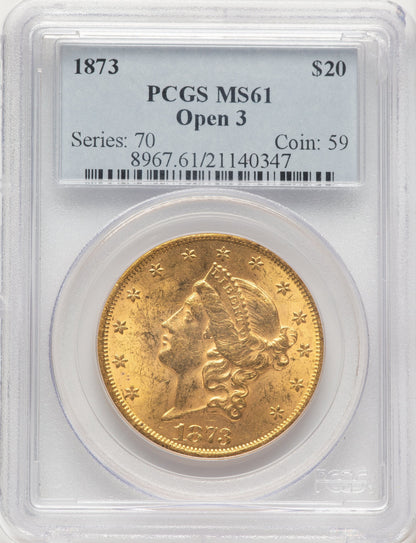 1873 $20 OPEN 3 Liberty Double Eagle PCGS MS61