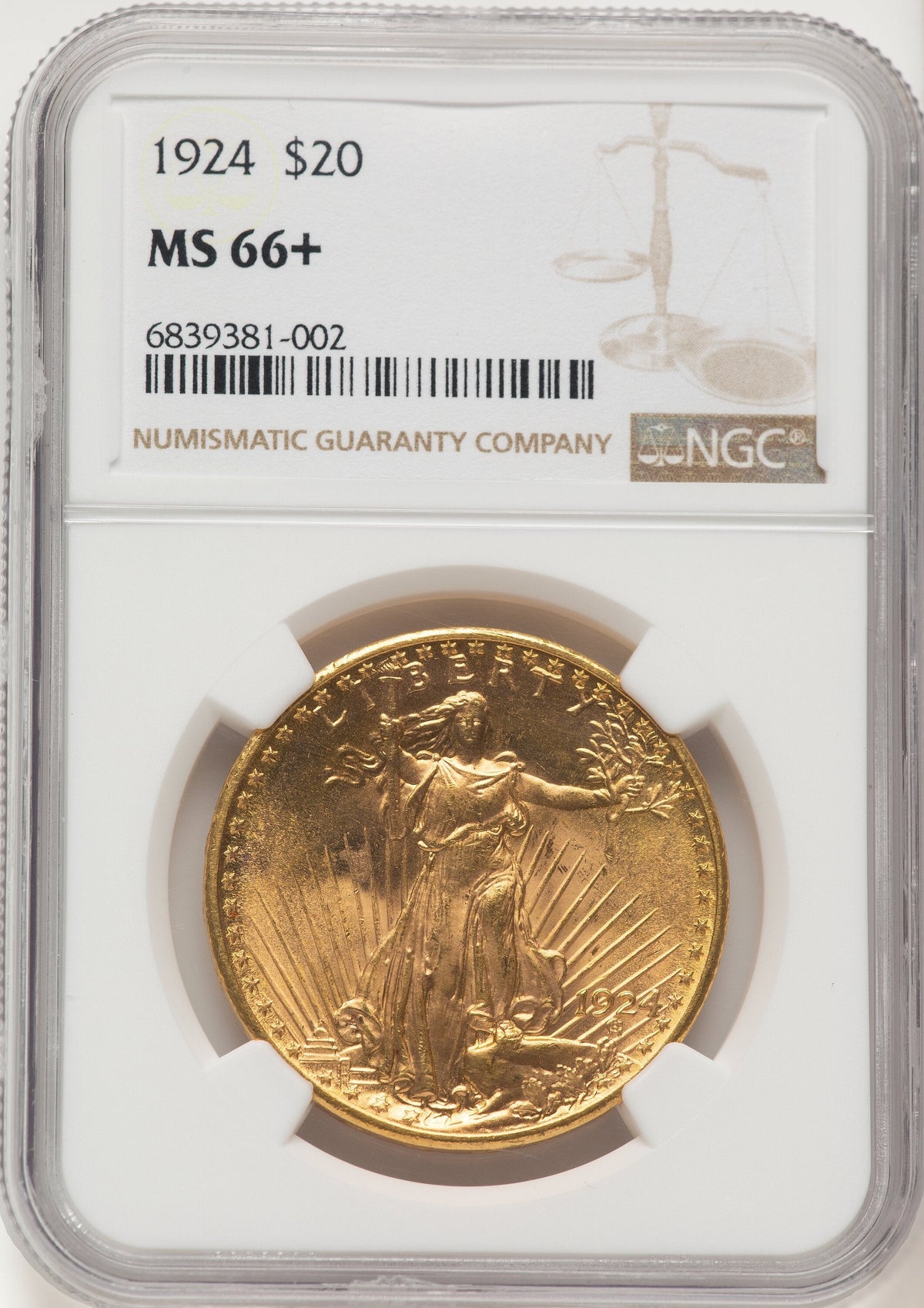 1924 $20 Saint Saint-Gaudens Double Eagle NGC MS66+