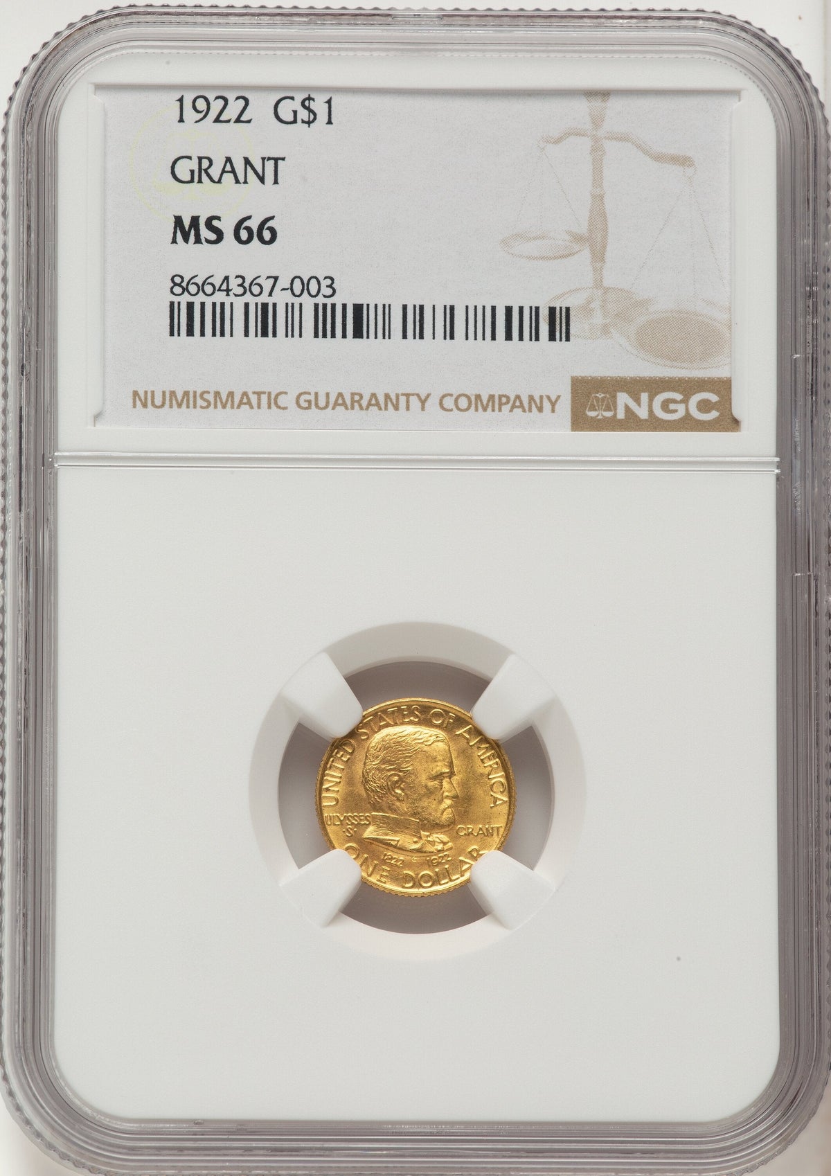 1922 G$1 Grant No Star Commemorative Gold NGC MS66