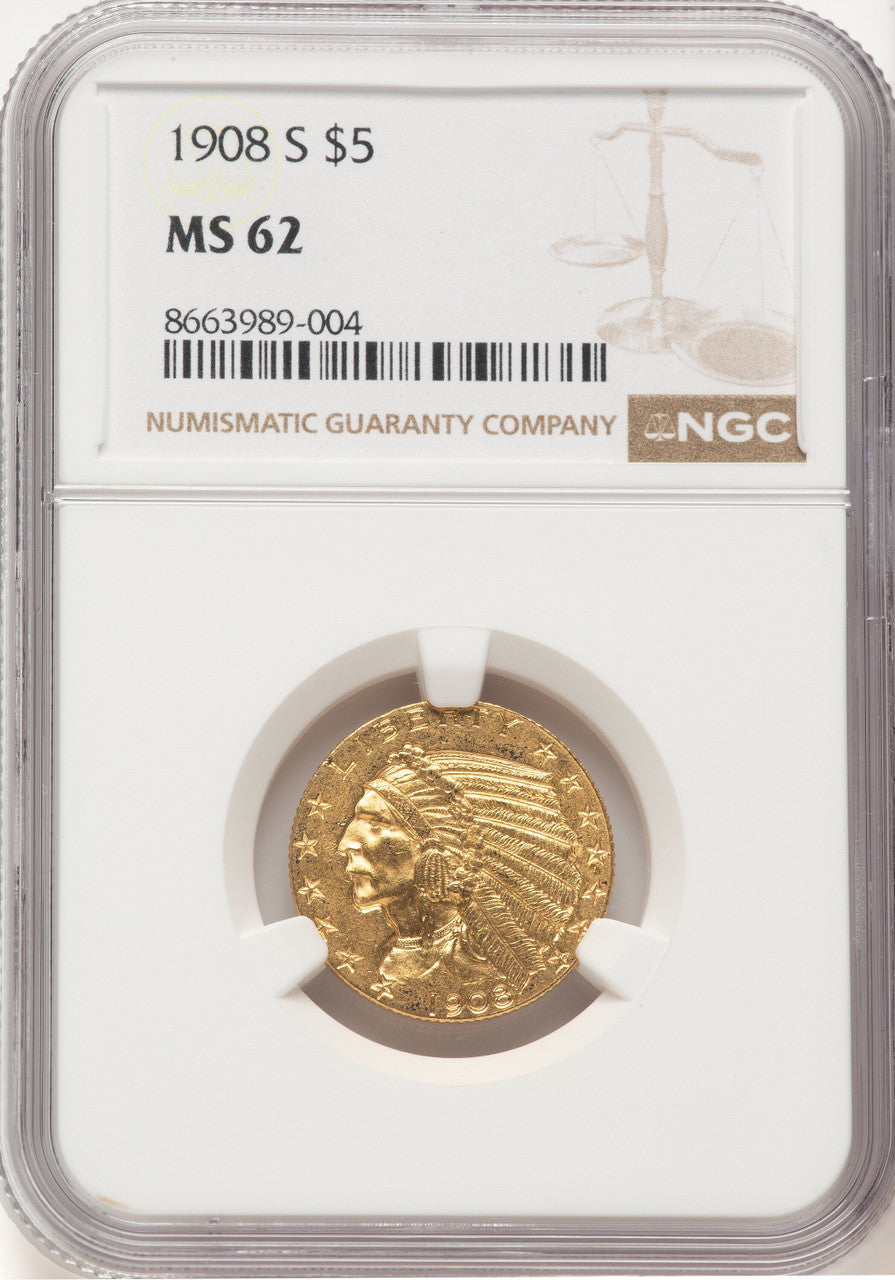 1908-S $5 Indian Half Eagle NGC MS62