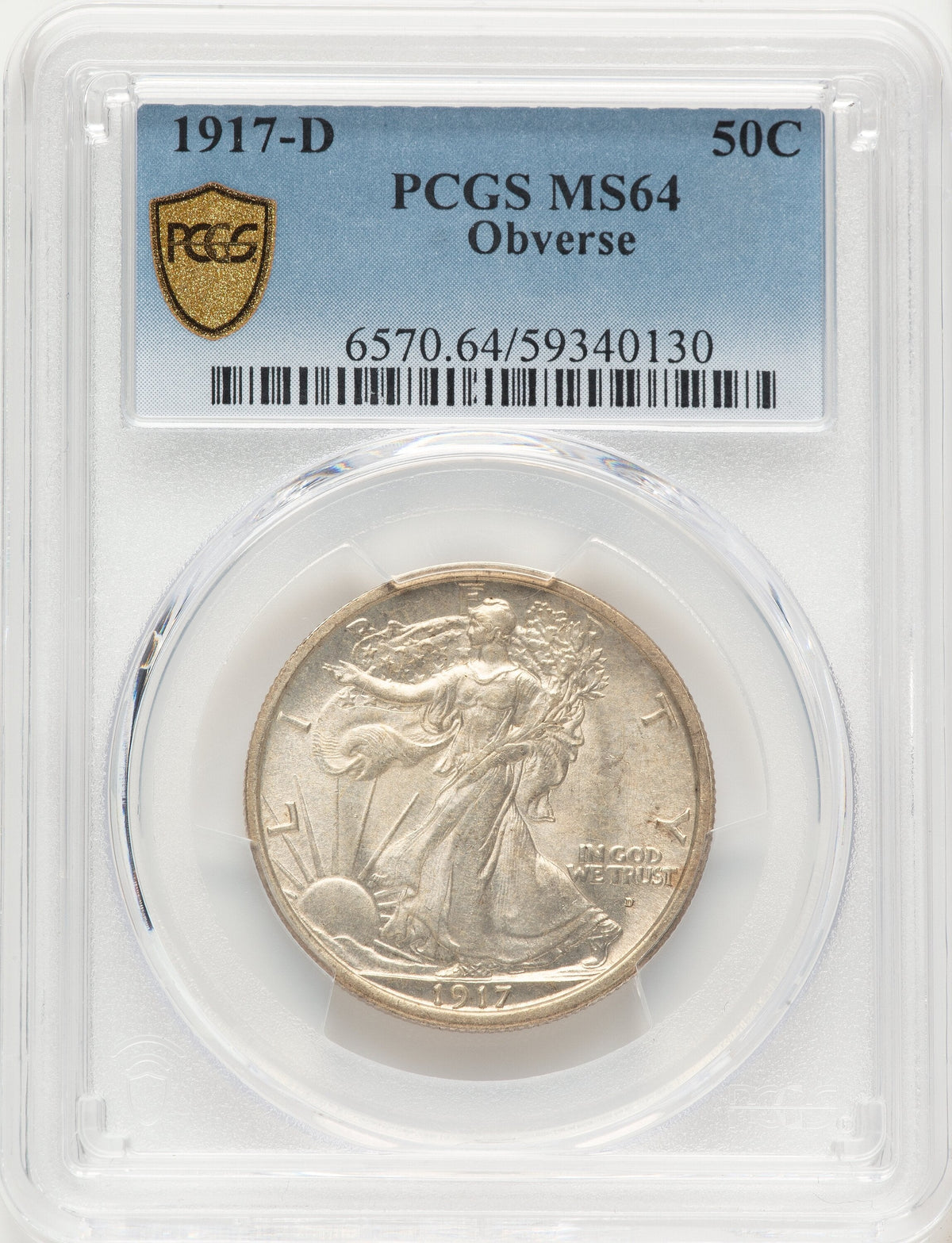 1917-D 50C OBVERSE Walking Liberty Half Dollar PCGS MS64
