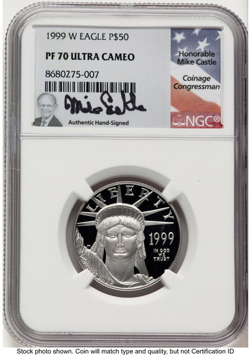 1999-W Proof Platinum Eagle 1/2 oz Mike Castle NGC PF70