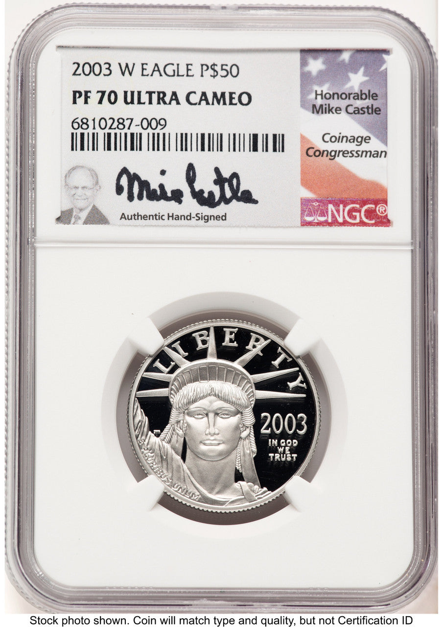 2003-W Proof Platinum Eagle 1/2 oz Mike Castle NGC PF70