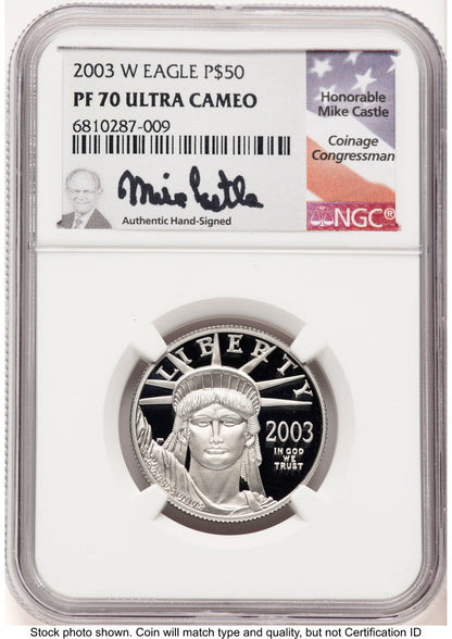 2003-W Proof Platinum Eagle 1/2 oz Mike Castle NGC PF70