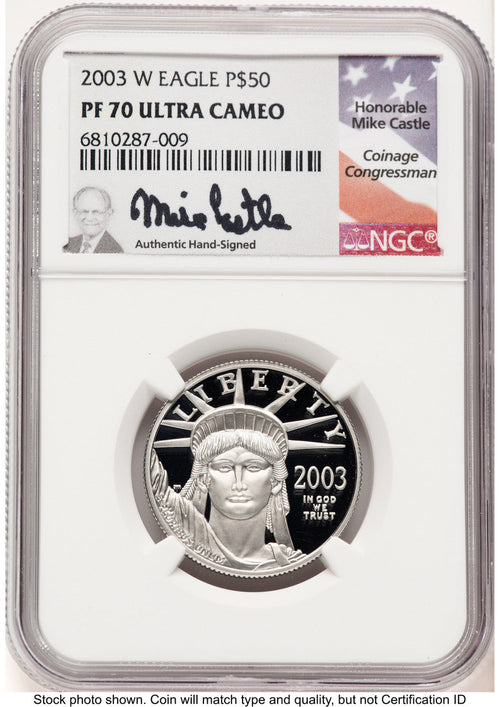 2003-W Proof Platinum Eagle 1/2 oz Mike Castle NGC PF70
