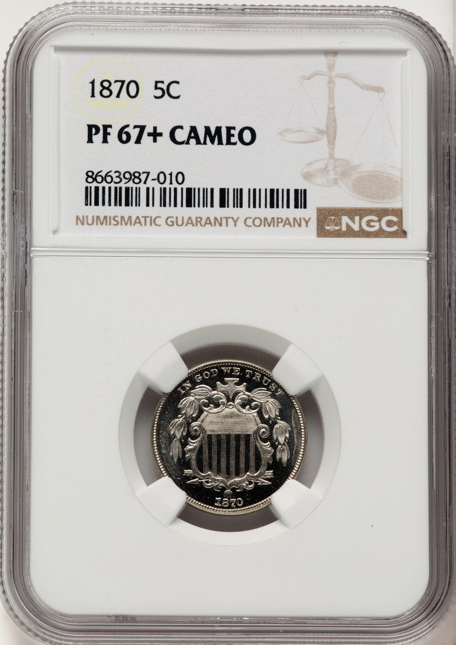 1870 5C CA Proof Shield Nickel NGC PR67+