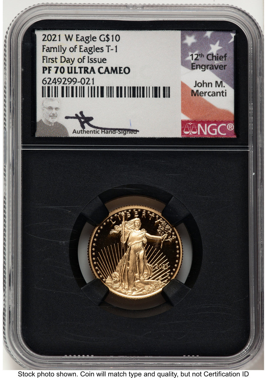 2021-W Type 1 Proof Gold Eagle 1/4 oz FDI John NGC PF70 Mercanti