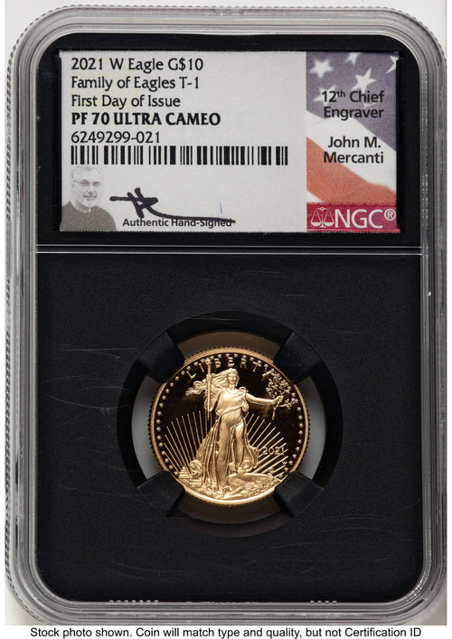 2021-W Type 1 Proof Gold Eagle 1/4 oz FDI John NGC PF70 Mercanti