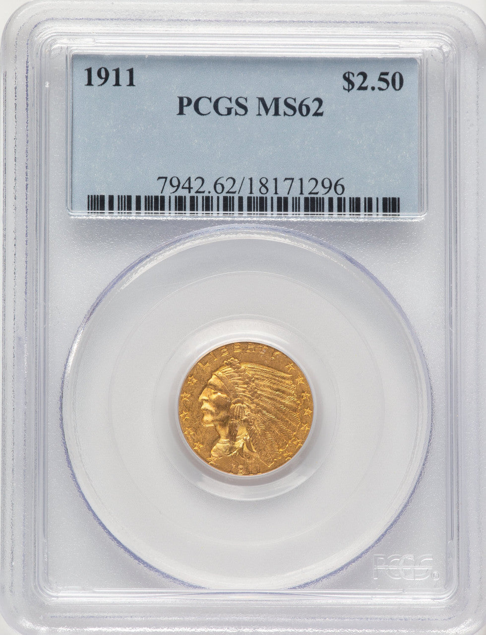 1911 $2.50 Indian Quarter Eagle PCGS MS62