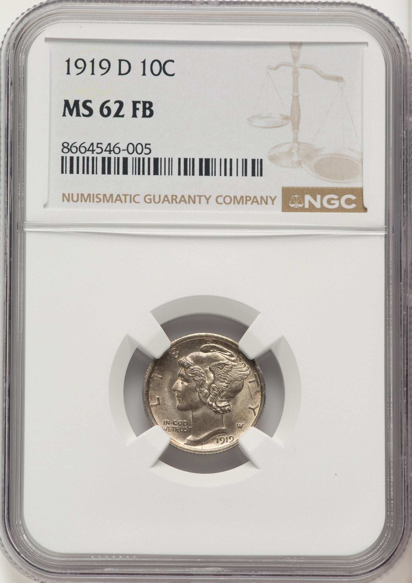 1919-D 10C FB Mercury Dime NGC MS62