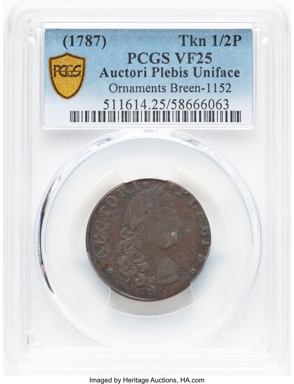 (1787) Token Auctori Plebis Uniface Breen-1152 BN Medals and Tokens PCGS VF25