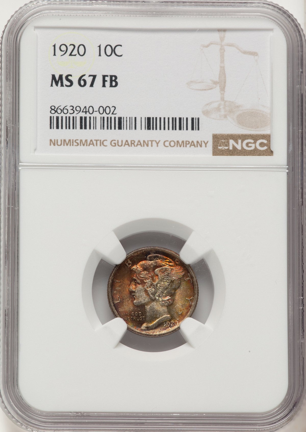 1920 10C FB Mercury Dime NGC MS67