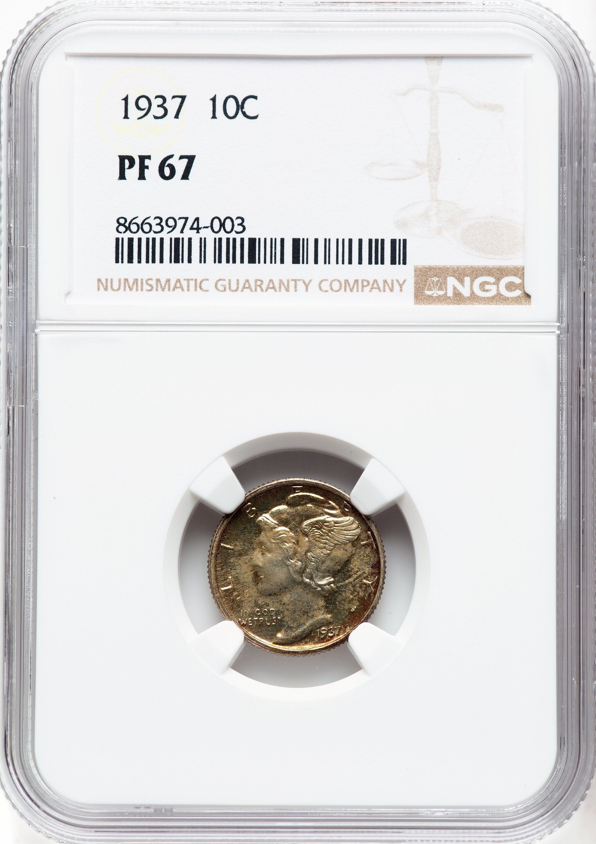 1937 10C Proof Mercury Dime NGC PR67