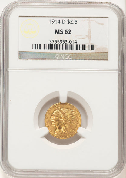 1914-D $2.50 Indian Quarter Eagle NGC MS62 (785074003)