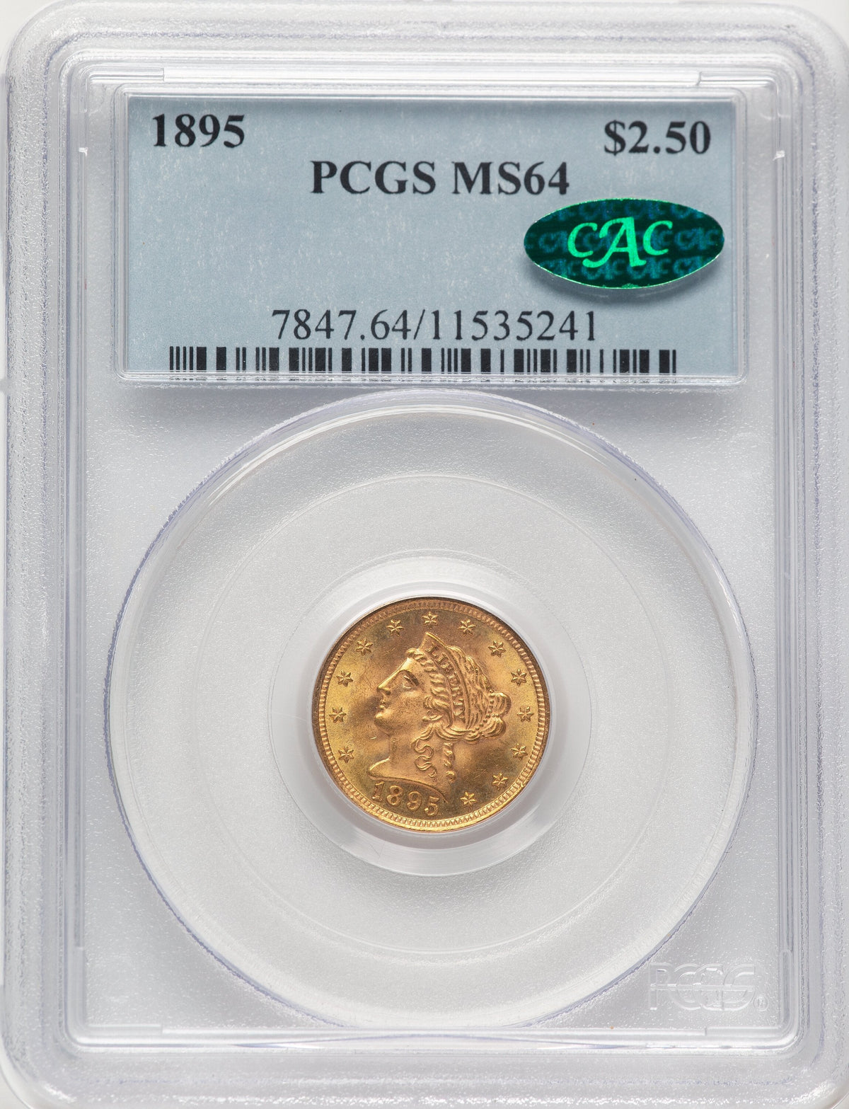 1895 $2.50 CAC Liberty Quarter Eagle PCGS MS64
