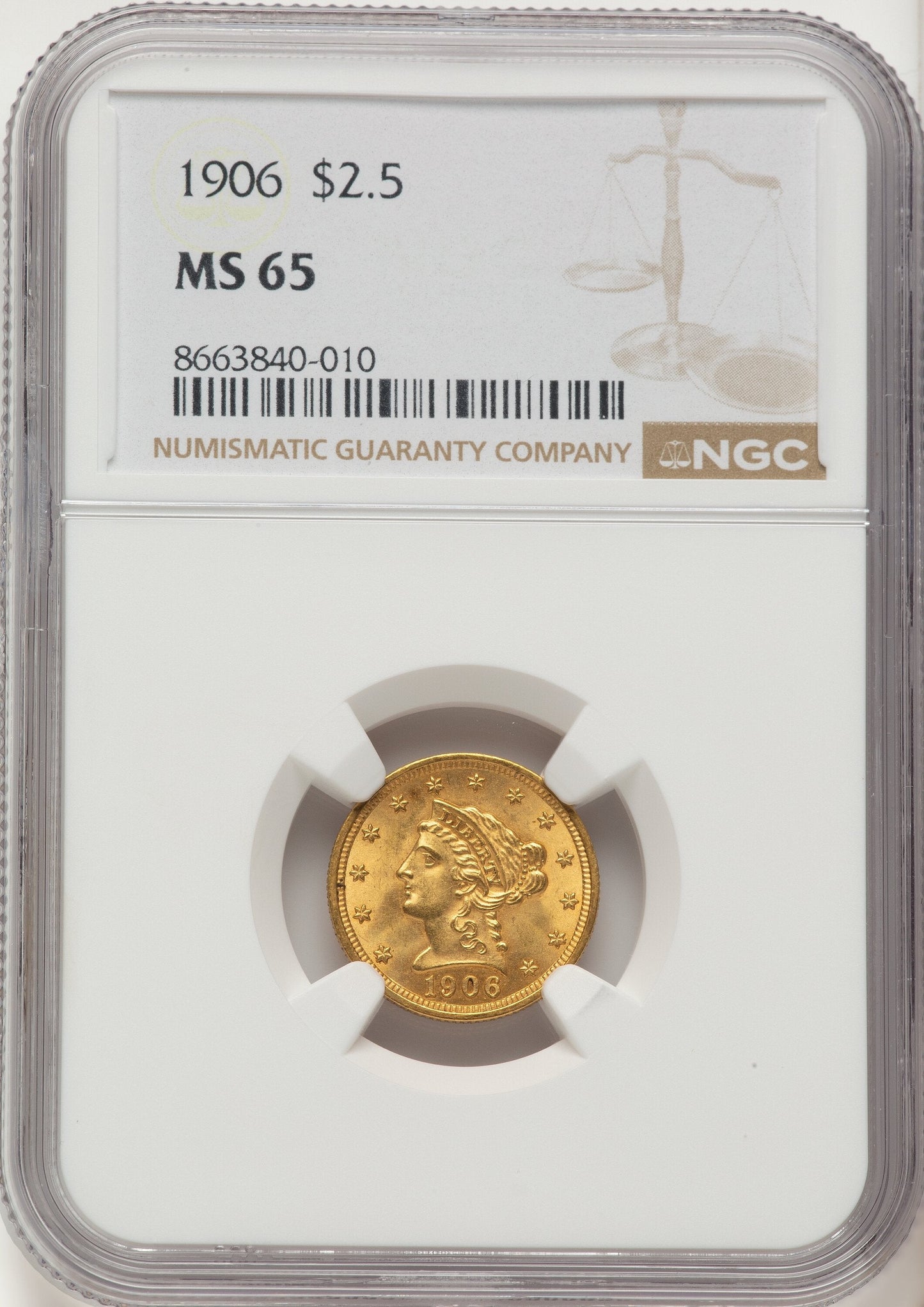 1906 $2.50 Liberty Quarter Eagle NGC MS65