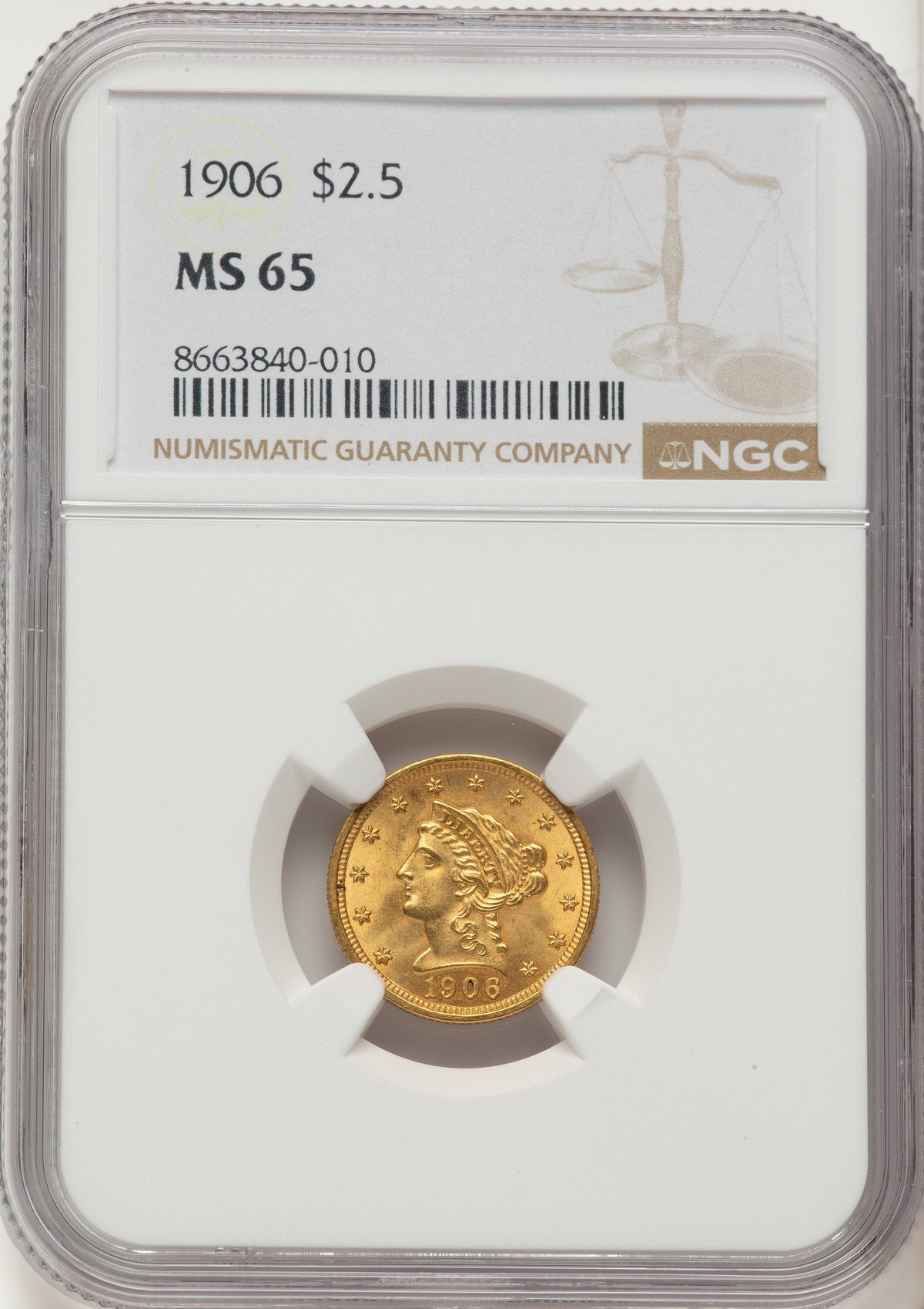 1906 $2.50 Liberty Quarter Eagle NGC MS65