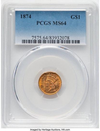 1874 G$1 Gold Dollar PCGS MS64