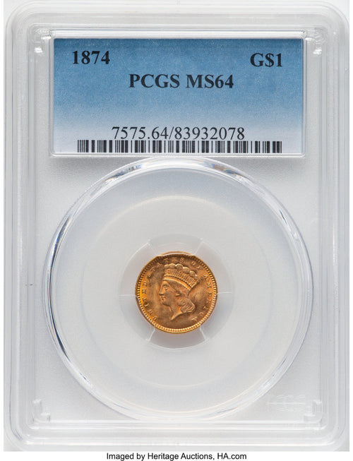 1874 G$1 Gold Dollar PCGS MS64