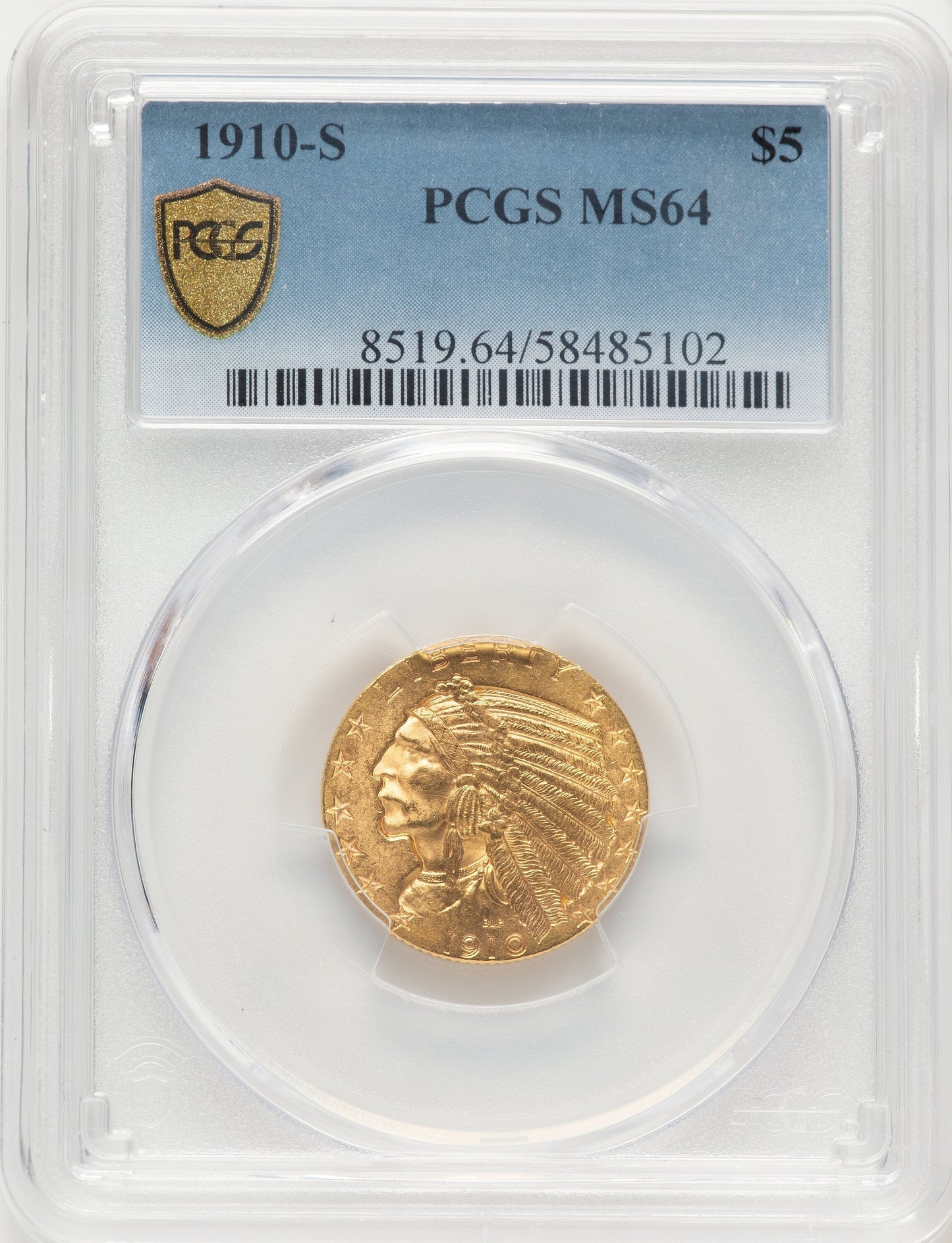 1910-S $5 Indian Half Eagle PCGS MS64