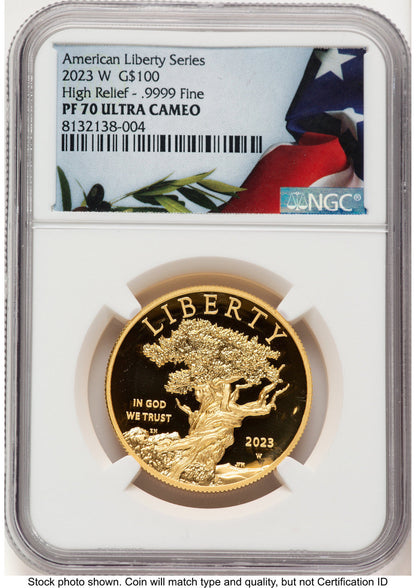 2023-W G$100 American Liberty High Relief Bunting Flag NGC PF70 (785198001)