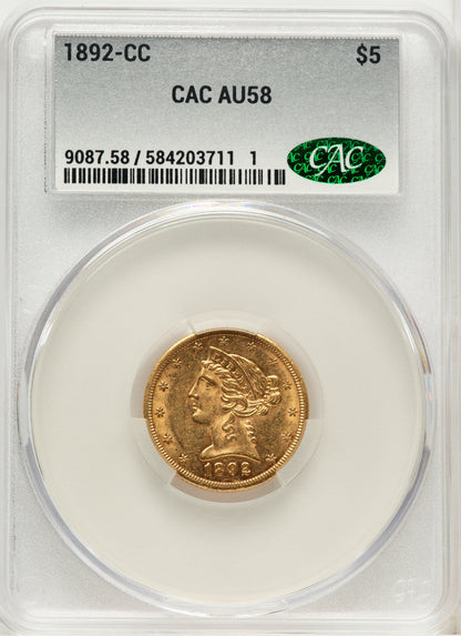 1892-CC $5 Liberty Half Eagle CACG AU58