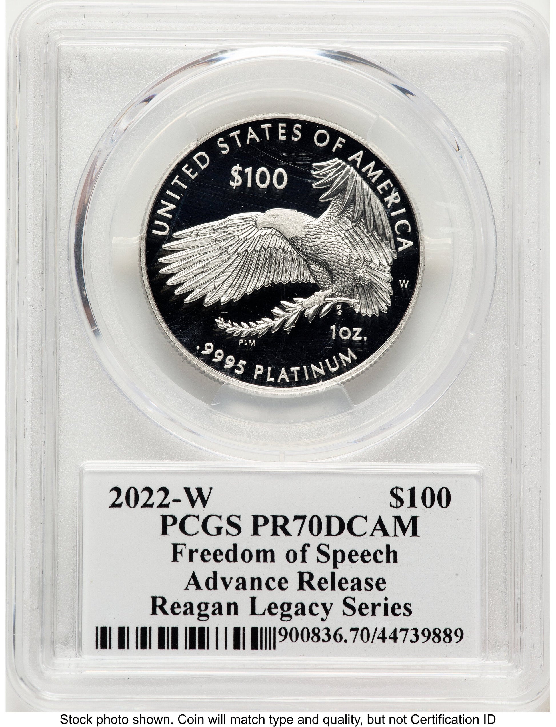 2022-W Proof Platinum Eagle 1 oz AR Reagan Legacy Series Michael Reagan Picture PCGS PR70