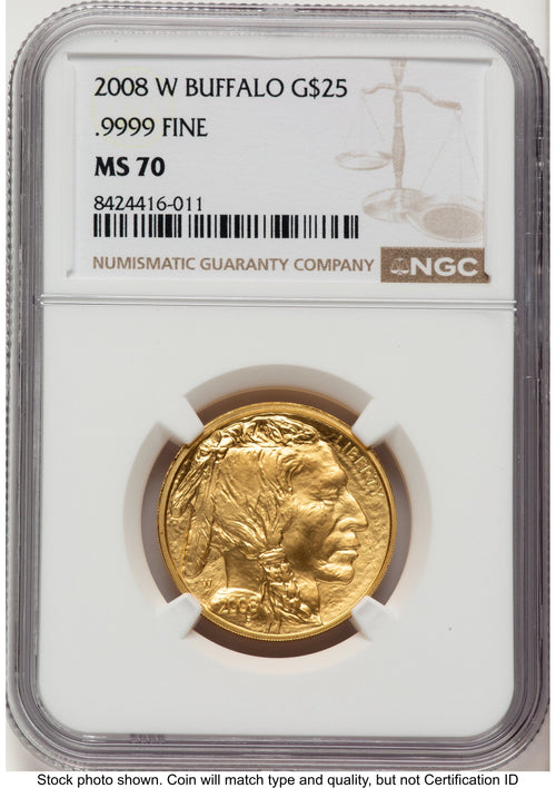 2008-W Burnished Gold Buffalo 1/2 oz Brown Label NGC MS70