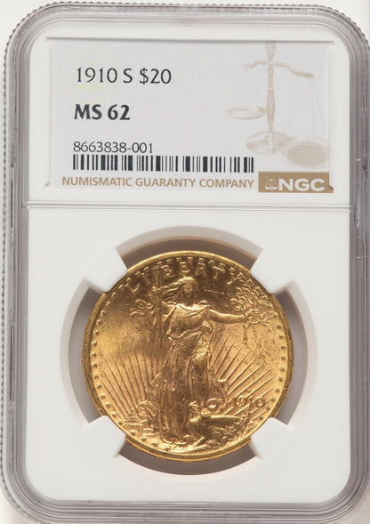 1910-S $20 Saint-Gaudens Double Eagle NGC MS62