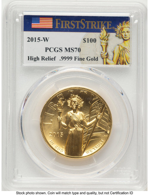 2015-W G$100 American Liberty High Relief FS Liberty Flag Label PCGS MS70