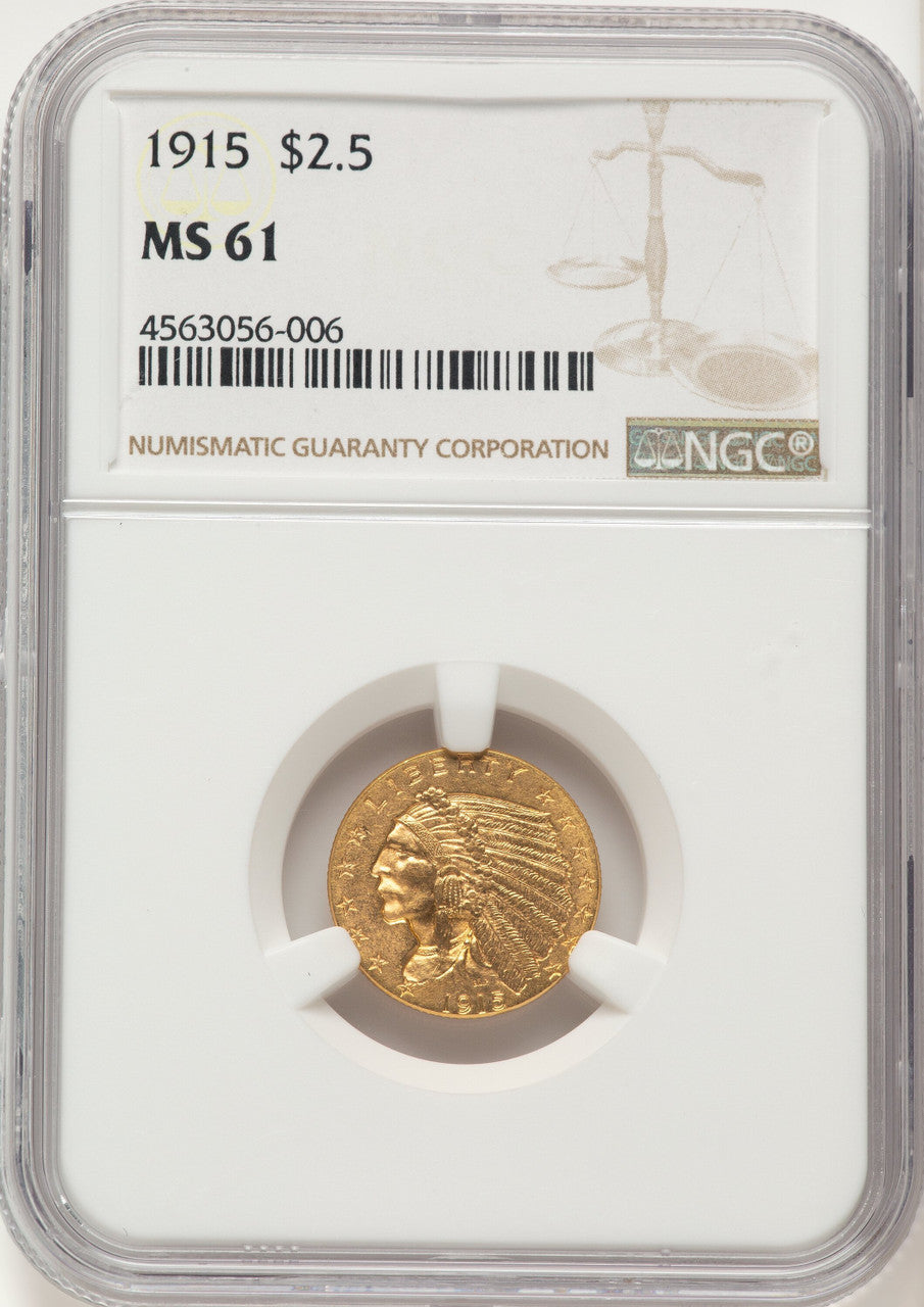 1915 $2.50 Brown Label Indian Quarter Eagle NGC MS61