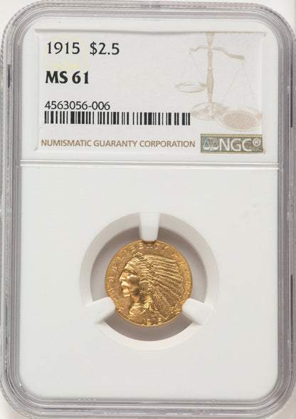 1915 $2.50 Brown Label Indian Quarter Eagle NGC MS61