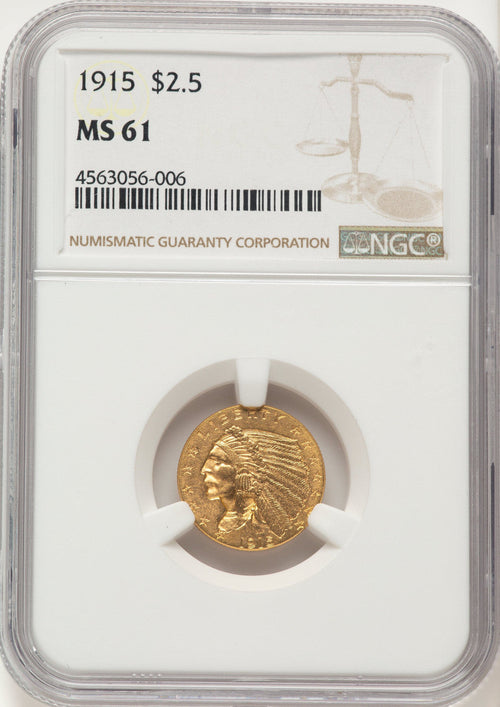 1915 $2.50 Brown Label Indian Quarter Eagle NGC MS61