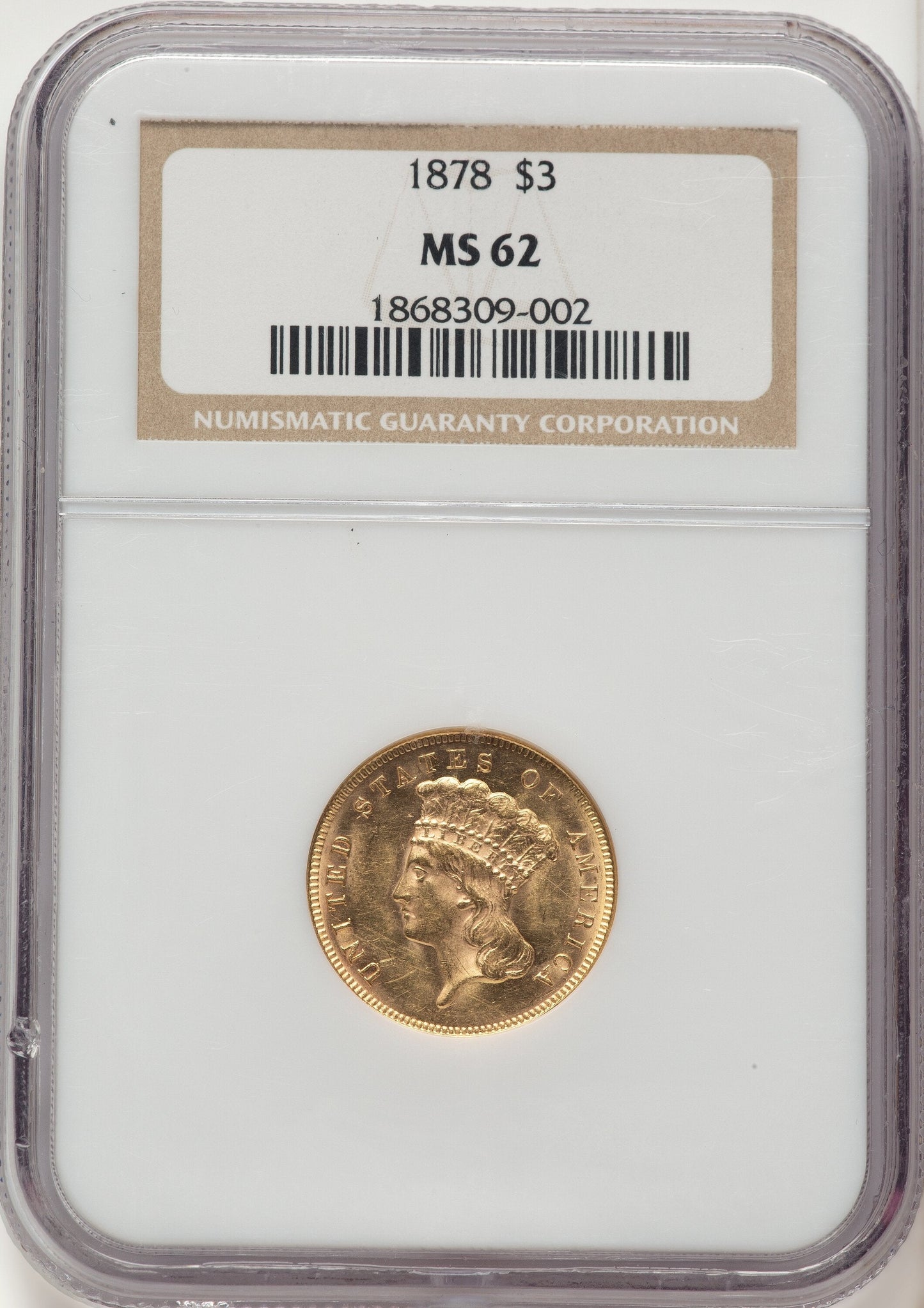 1878 $3 Three Dollar Gold Pieces NGC MS62